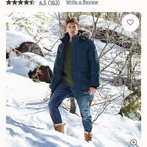 Lands' End Men's Teal Parka with Faux Fur Hood